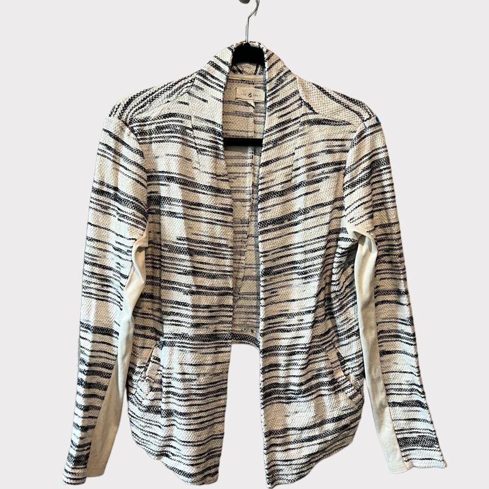 Lou & Grey Open Front Waterfall Cardigan size M white black and gray